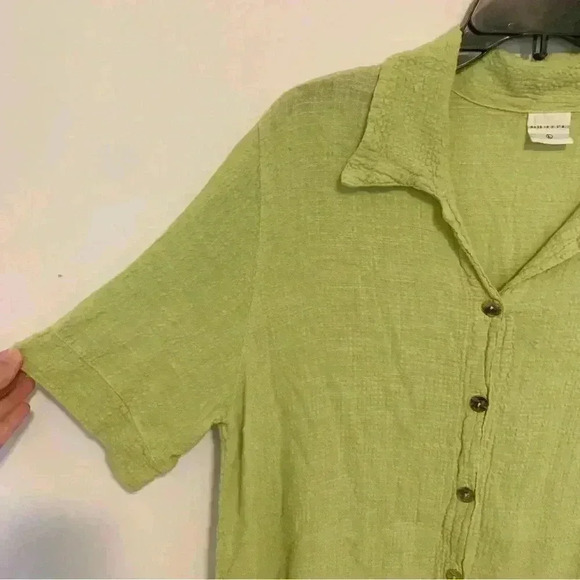 Women’s CMC Button Front Collared Loose Fit Linen Blend Top USA Size Large - Picture 2 of 7
